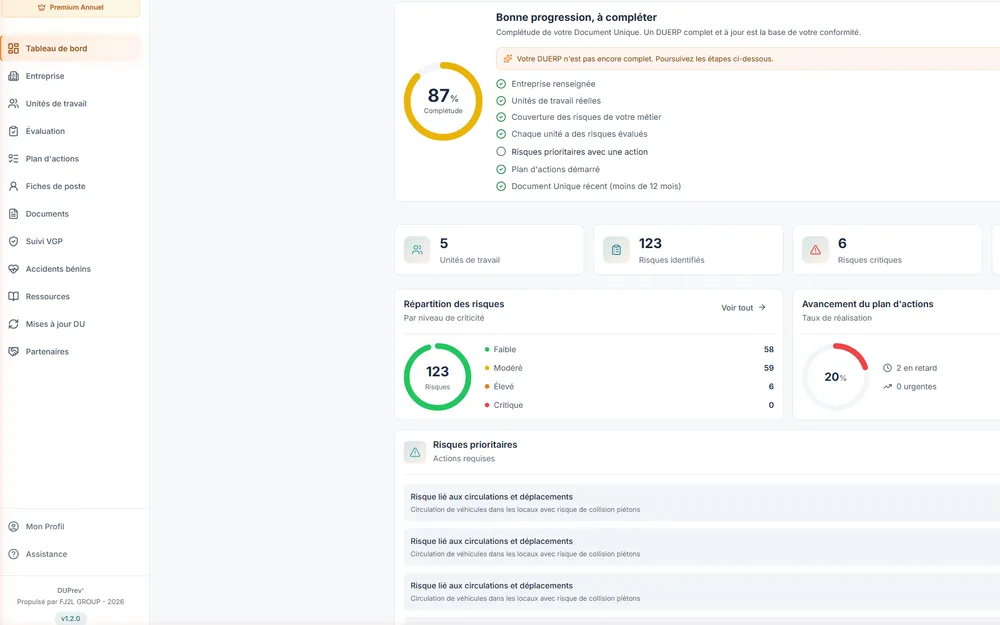 Interface DUPrev - Évaluation des risques professionnels